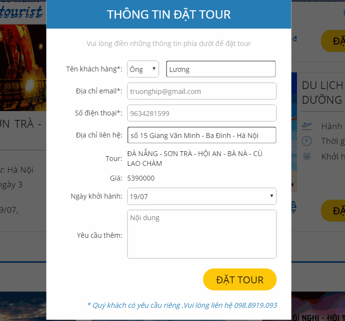 tinh nang dat tour khi thiet ke website dat tour du lich